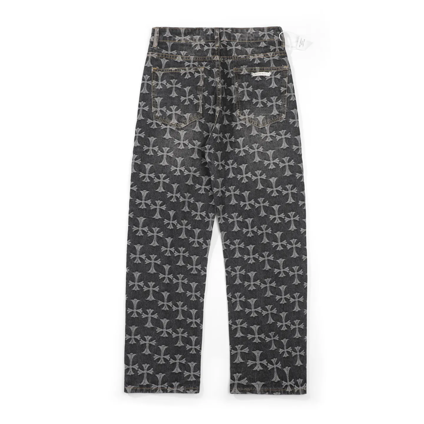 P220 [Black] Chrome Hearts｜Chrome Hearts CH all-over jacquard bootcut jeans - the same style as those of Internet celebrities. Cross-printed jeans, with unique cross design elements and all-over printing, full of design. It is made of 100% denim cotton fabric with heavy coarse yarn count, which ensures a stiff and tough silhouette while being soft, comfortable and breathable. The lapel is designed with silver buttons and is full of texture.  The classic dark yellow cross logo is all over the pants. They are generous and full of personality without being exaggerated. They are perfect for spring and summer!    Custom hardware! Same style for couples!  The three standards are complete, and the non-market version of the same style for men and women is free to compare and the quality is absolutely guaranteed. Size: 28/30/32/34/36 (s-xxl) Waist: 72/77/82/87/92 Knee: 55/56.5/58/59.5/61 Pants length: 103.5/110.5/107.5/109.5/111.5